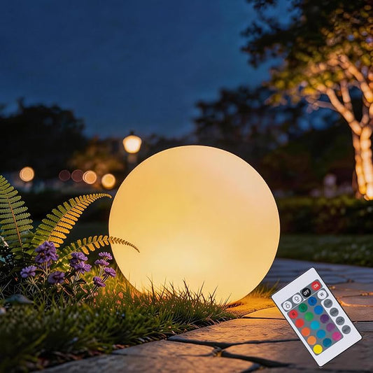 Solar Globe Lights Outdoor,10 Inch RGB Solar Ball Light with Remote Control | 16 RGB Colors & 4 Light Modes, USB & Solar Dual Charging, IP65 Waterproof, Auto On/Off, Garden Yard Decor, Gifts for Women