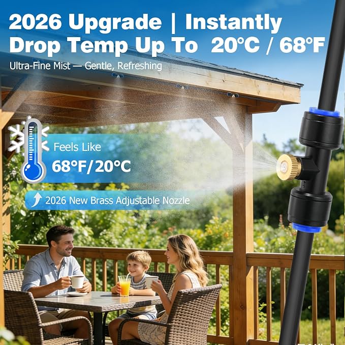 Mellbree Misters for Outside Patio 80FT/24M, Pre-Assembled Misting Cooling System with 24 Brass Nozzles & 3/4" Adapter, Outdoor Mister for Garden, Backyard, Pool, Greenhouse, Play Zone, Trampoline