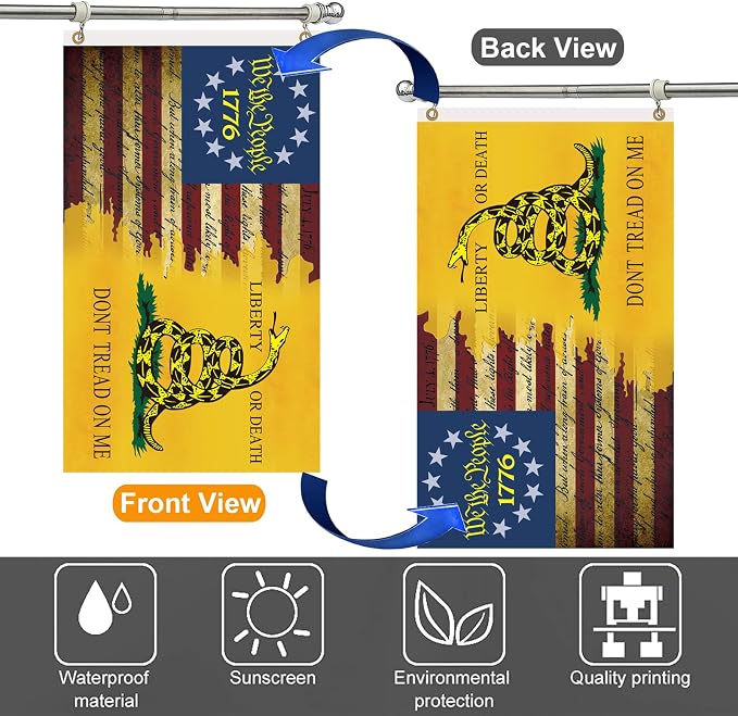 Double Sided Don't Tread On Me Flag 3x5 Ft, Gadsden Dont Tread On Me Flags Banner, 3 Ply USA American Rattlesnake Garden Flag Outdoor With UV Fade Proof