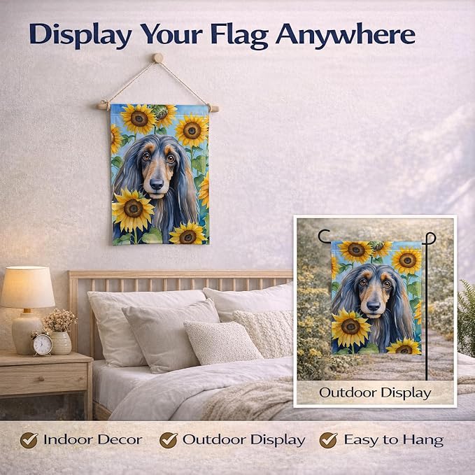 Caroline's Treasures DAC6001GF Afghan Hound in Sunflowers Garden Flag Mailbox Flag Decorative Yard Flag Banner Outside Patio Artwork Yard Flower Beds, Garden Size, Multicolor