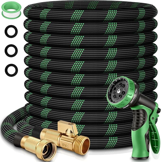 75 ft Flexible Garden Hose with 10 Spray Nozzle-Heavy Duty Superior Strength 96D Material Garden hoses -5-Layer PTE Latex Core - Lightweight Water hoses- Extra Strong Brass Connectors Garden hose