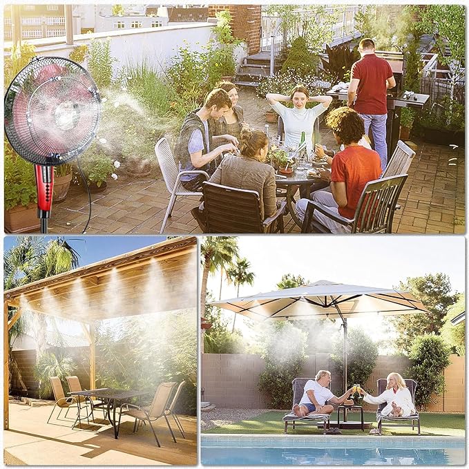 Fan Misting Kit for Outside Patio 35FT, Outdoor Fan Misters for Cooling System, Double-Loop Water Mist for Backyard, Porch, Umbrella,Deck,Canopy,Pergola,Pool. Yard BBQ Accessories, Party Supplies