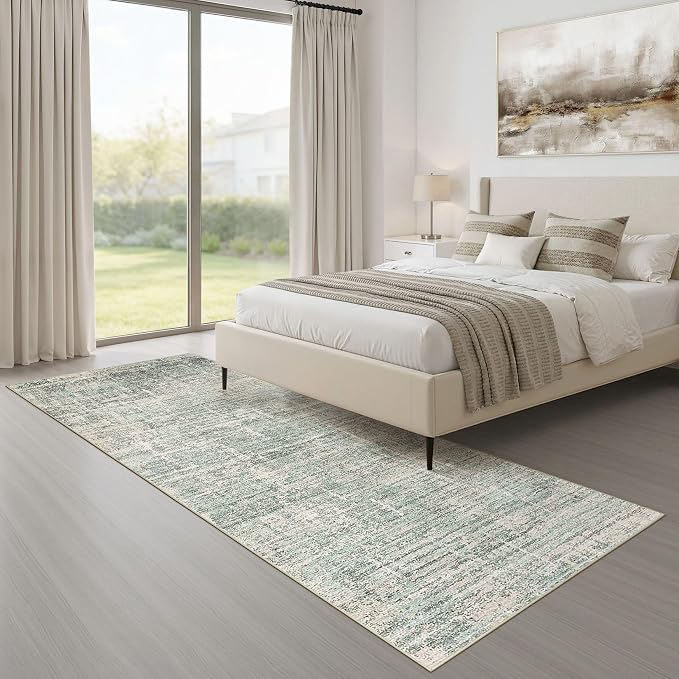 LOONGRUG Runner Rug 2x6 Machine Washable Non-Slip Kitchen Rug Sage Green | Neutral Abstract Modern Soft Stain Resistant Indoor Accent Throw Carpet for Hallway Bathroom Entryway