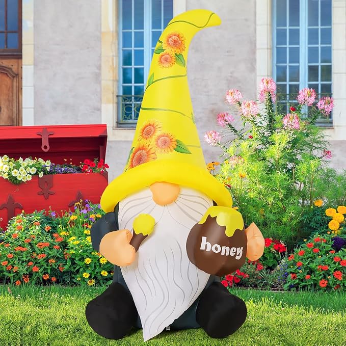 GOOSH 6 FT Summer Inflatables Gnome Outdoor Blow Up Yard Decoration with LED Lights, Weather-Resistant&Fast Inflation for Summer Garden Spring Lawn Party Indoor Decor