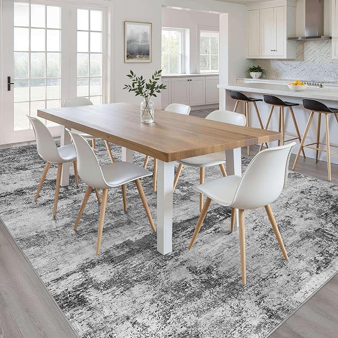 LOONGRUG 5x7 Area Rug Washable Neutral Modern Living Room Rugm Black Gray | Abstract Soft Stain Resistant Indoor Floor Non-Slip Carpet for Bedroom Nursery Kids Office Playroom
