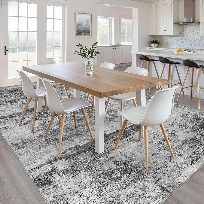 LOONGRUG 9x12 Area Rug Washable Neutral Modern Living Room Rug Black Gray | Abstract Soft Stain Resistant Indoor Non-Slip Carpet for Bedroom Nursery Kids Office Playroom Dining Room