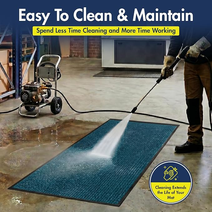 Notrax 109 Industrial Door Mat, 4' x 8' Large Entrance Mat, Heavy Duty Commercial Rugs for Entryway, Welcome Lobbies, Garage, and Mudroom, Made in the USA, Slate Blue, Brush Step 109S0048BU