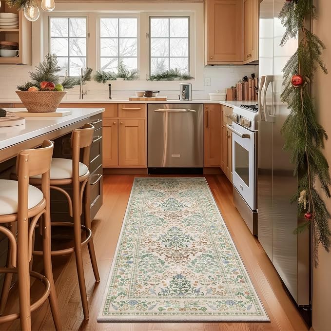 Washable Runners for Hallways Kitchen Rugs: 2'6"x8' Kitchen Runner Stain Resistant Non Slip Low Pile Soft Carpet Runner Rug for Entryway Indoor Hallway Bedroom Beside Bathroom Laundry Room