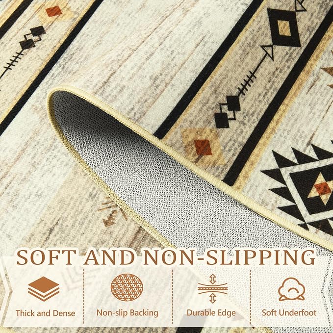 BENRON Western Area Rugs for Living Room Bedroom 5x7, Washable, Beige Brown | Non Slip Southwest aztec Rustic Rugs for Dining Table Kitchen Home Decor