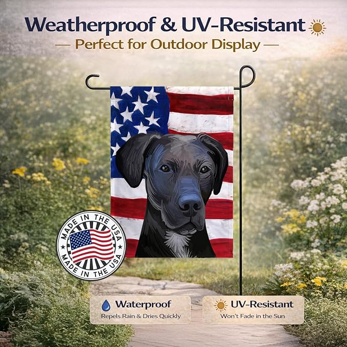 Caroline's Treasures CK6727GF Stephens Cur Dog American Flag Garden Flag Mailbox Flag Decorative Yard Flag Banner Outside Patio Artwork Yard Flower Beds, Garden Size, Multicolor