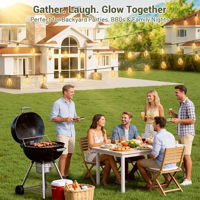 100FT Solar String Lights Outdoor Waterproof, 35+1 LED Shatterproof Bulbs Solar Powered with Remote & USB Port, 3 Light Modes Dimmable Patio Lights for Backyard, Garden, Camping