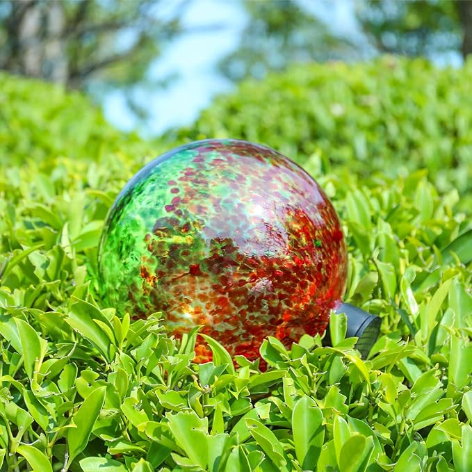 VCUTEKA Gazing Ball, Glass Gazing Balls Garden Globe Outdoor Decor 10" Red | Handcrafted red swirl glass gazing balls that creates elegant garden focal point in any outdoor landscape yard decorative