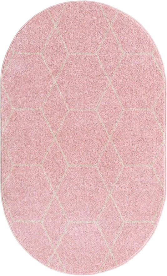 Unique Loom Trellis Frieze Collection Area Rug - Geometric (3' x 5' Oval, Light Pink/ Ivory)