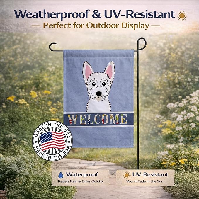 Caroline's Treasures BB1412GF Westie Welcome Garden Flag, Blue Mailbox Flag Decorative Yard Flag Banner Outside Patio Artwork Yard Flower Beds, Garden Size, Multicolor