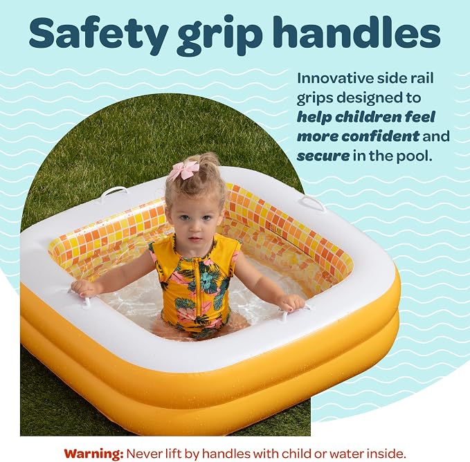 3-in-1 Inflatable Baby Pool, Bathtub & Ball Pit for Toddlers 1-3, Patented Safety Secure Grip Handles, Soft Floor & Drain - Summer Water Toys, First Birthday Gifts, Kiddie Pool for Ages 1 2 3, 34"x10"