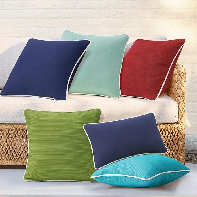 Unimatta Decorative Outdoor Water Repellent Throw Pillows with Inserts, Set of 4, 16" x16" Pillows for Patio, Backyard, Bed, Couch, and Patio Furniture, Aqua Green
