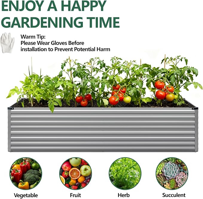 Vengarus 4x2x2FT Galvanized Raised Garden Bed Kit, Deep Root Planter Box Outdoor Large Planter Raised Beds for Planting Flowers,Vegetables and Herbs-Silver