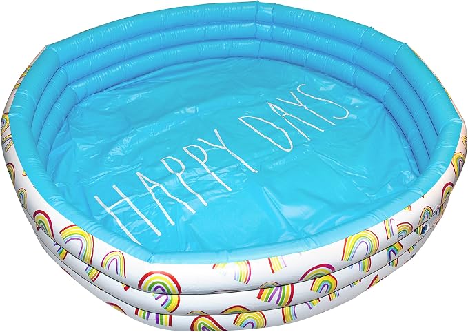 Rae Dunn x CocoNut Float Mini Pool with Rainbow Graphics, Happy Days Theme | Inflatable swimming pool for kids, splash design, easy setup, great backyard fun, durable, perfect for summer parties