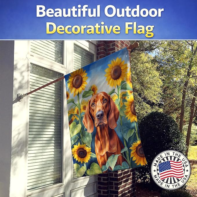 Caroline's Treasures DAC6148CHF Redbone Coonhound in Sunflowers House Flag Large Porch Sleeve Pole Decorative Outside Yard Banner Artwork Wall Hanging, Polyester, House Size, Multicolor