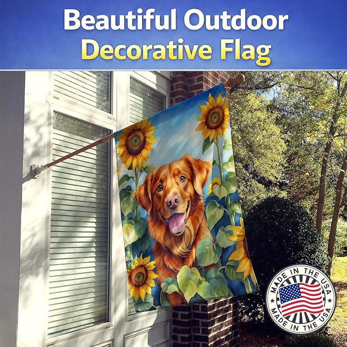 Caroline's Treasures DAC6128CHF Nova Scotia Duck Toller in Sunflowers House Flag Large Porch Sleeve Pole Decorative Outside Yard Banner Artwork Wall Hanging, Polyester, House Size, Multicolor