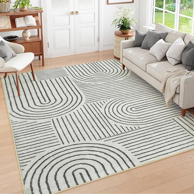 Lahome Abstract 9x12 Area Rugs for Living Room, Grey Soft Washable Rugs