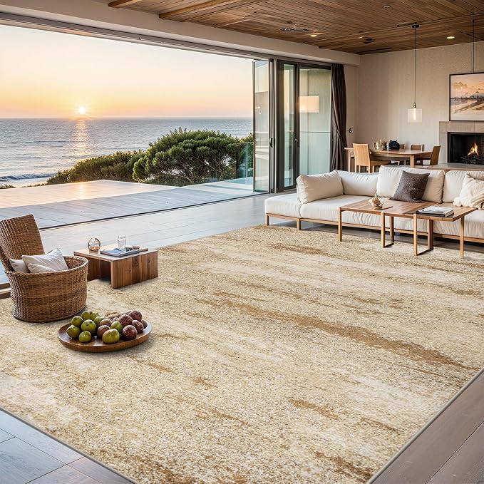 PLHXFR Area Rug Living Room: 4x6 Modern Abstract Washable Carpet Beige | For Bedroom Dining Room Farmhouse Nursery Home,Machine washable,Non Slip,Large Soft Neutral,Stain Resistant, Indoor Floor