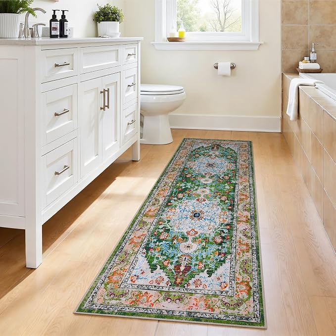 U'Artlines 2' x 6' Boho Hallway Runner Rug Non Slip Washable Runners,Green | Vintage Farmhouse Kitchen Rug Accent Area Carpet for Entryway Laundry and Living Room