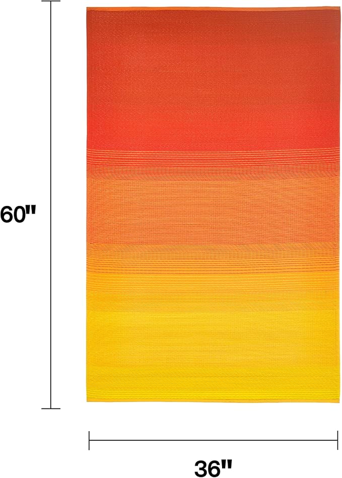 Fab Habitat Outdoor Rug - Waterproof, Fade Resistant, Crease-Free - Premium Recycled Plastic - Ombre Stripe- Porch, Deck, Balcony, Mudroom, Laundry Room, Patio - Big Sur - Sunset - 3 x 5 ft