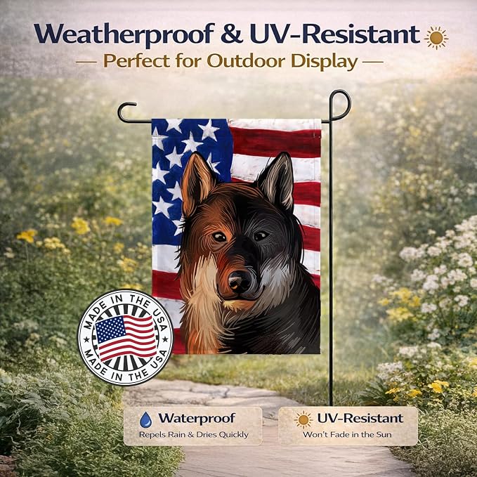 Caroline's Treasures CK6706GF Shikoku Dog American Flag Garden Flag Mailbox Flag Decorative Yard Flag Banner Outside Patio Artwork Yard Flower Beds, Garden Size, Multicolor