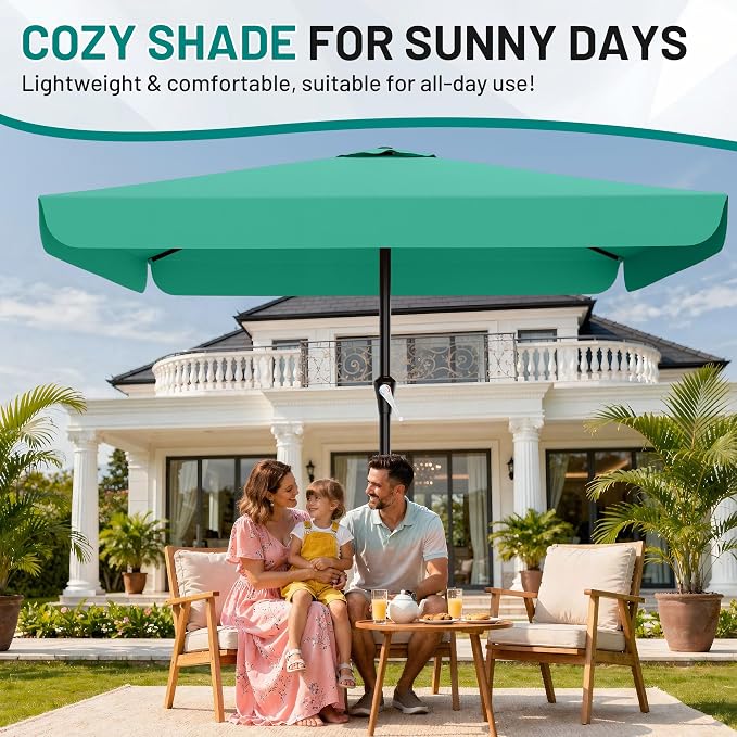 AreShark 8 X 10 FT Large Rectangular Patio Umbrella with Valance, Outdoor Table Market Umbrella w/Crank & 8 Ribs, Rectangle Outdoor Umbrellas for Garden, Deck, Yard and Poolside, Sky Blue