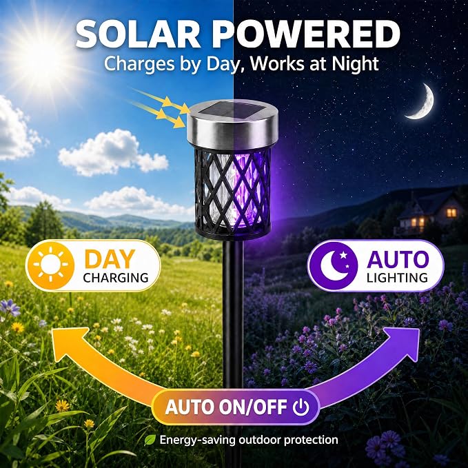 2026 Solar Bug Zapper Outdoor Waterproof Mosquito Repellent Outdoor Patio Mosquito Trap & Killer for Garden Farm Backyard Solar Powered Fly Zapper for Small Flying Insect, Gnats, Moths, Flies(4)