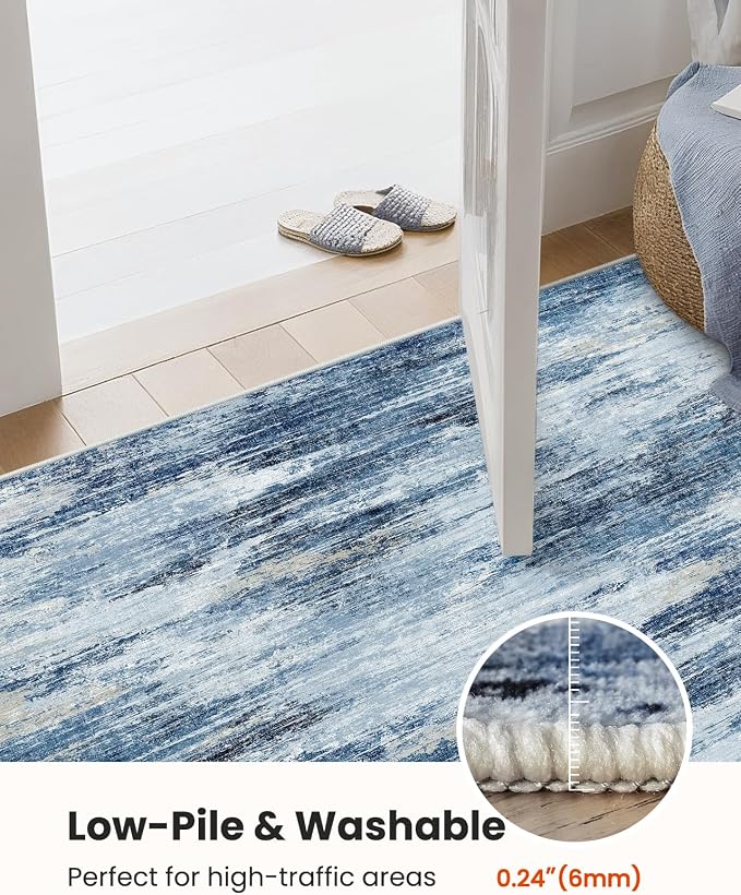 AMADA HOMEFURNISHING 9x12 Area Rugs for Living Room, Modern Large Area Rugs with Non-Slip Backing & Low Pile, Neutral Soft Washable Rug for Nursery, Bedroom, Dinning Room, Playroom, Blue