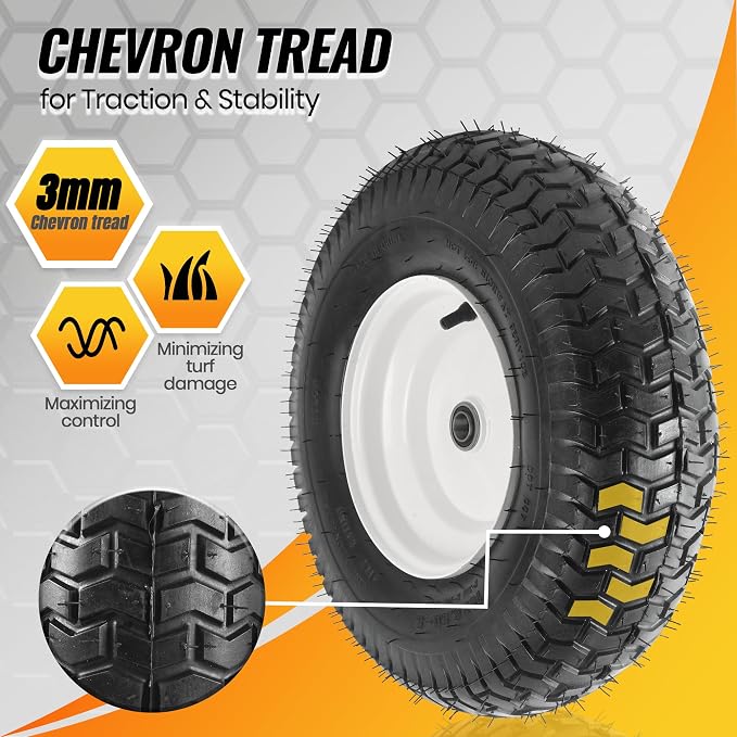 AR-PRO (2-Pack) 16x6.50-8 Tubeless Tire & Wheel Assembly for Garden Trailers and Utility Carts, 3" Offset Hub, 3/4" & 5/8" Bearings, 4-Ply, 615 lbs Load