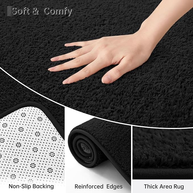 Keeko Round Area Rug 4ft for Living Room Bedroom,Soft Washable Circle Rug | Modern Indoor Memory Foam Rugs Low Pile Non Slip Carpet for Kids Dorm Room Entryway Kitchen Home Decor Black