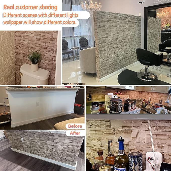 Jeweluck Stone Wallpaper Peel and Stick Brick Wallpaper 17.7”×590.5” Brick Contact Paper Peel and Stick Wall Paper Bathroom Faux Stone Backsplash for Kitchen Removable Decorative for Walls Vinyl