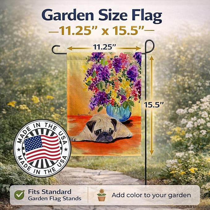 Caroline's Treasures SS8294GF Pug Garden Flag Mailbox Flag Decorative Yard Flag Banner Outside Patio Artwork Yard Flower Beds, Garden Size, Multicolor