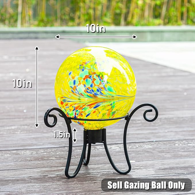 VCUTEKA Gazing Ball, Glass Gazing Balls Garden Globe Decor 10" Yellow | Handcrafted yellow swirl glass gazing balls that creates elegant garden focal point in any outdoor landscape yard decorative