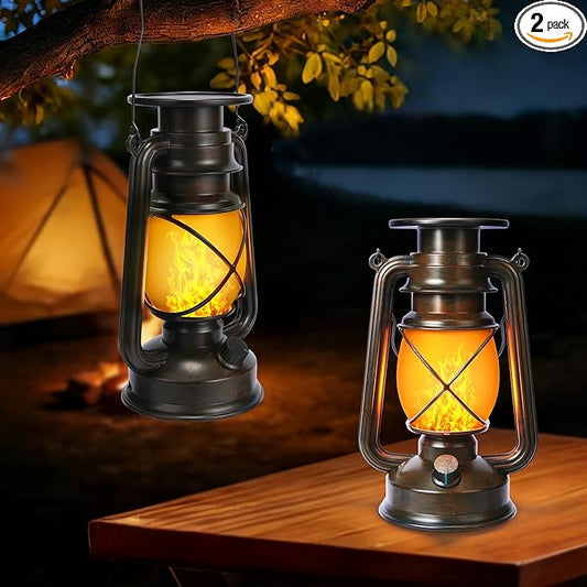 Toodour Solar Lantern Outdoor Lights, 2 Pack Bronze Vintage LED Lantern with 2 Modes, Waterproof Hanging Solar Lights for Camping Patio Garden Yard Outdoor Decorations