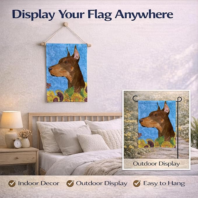 Caroline's Treasures SS4237GF Doberman in Summer Flowers Garden Flag Mailbox Flag Decorative Yard Flag Banner Outside Patio Artwork Yard Flower Beds, Garden Size, Multicolor
