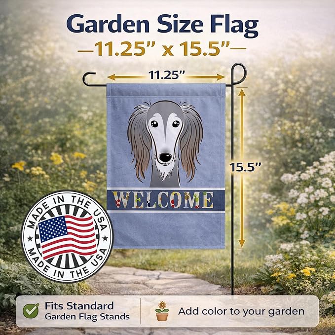 Caroline's Treasures BB1415GF Saluki Welcome Garden Flag, Blue Mailbox Flag Decorative Yard Flag Banner Outside Patio Artwork Yard Flower Beds, Garden Size, Multicolor