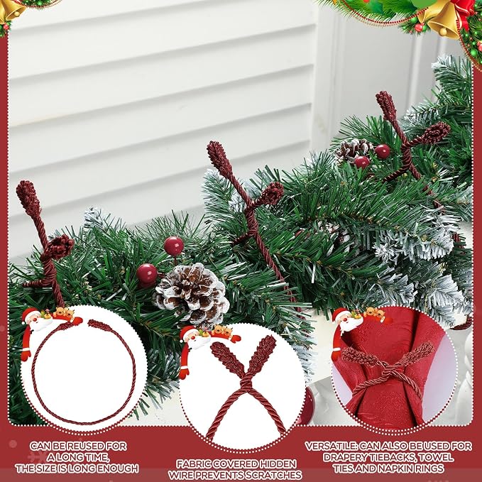 Zhengmy 24 Pcs Christmas Garland Ties Extra Long 30'' 25'' 20'' Burgundy Decorative Twist Tie for Banister Reusable Flexible Twist Tie for Garland Stairway Railing Home Xmas Holiday Decor