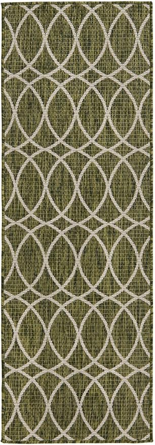 Unique Loom Outdoor Trellis Collection Area Rug - Gitter (2' x 6' 1" Runner, Green/ Ivory)