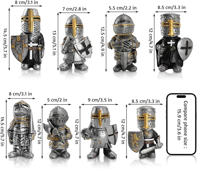 8PCS Knight Garden Gnomes Decorations Statue Medieval Guard Resin Figurines | Warrior Sculptures, Funny Army Gnomes, Durable Resin, 3D Hand-Painted, Outdoor Indoor Decor, Yard, Lawn, Farm, Home Ornament
