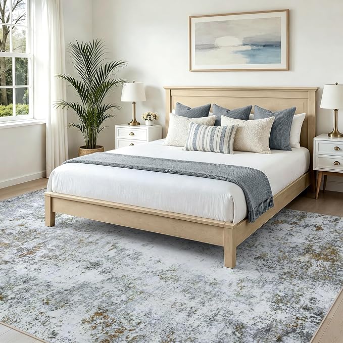 6x9 Washable Area Rug Modern Abstract for Living Room Bedroom Gray Brown | Soft Indoor Carpet,Anti-skid Backing,Water Repellent,Non-shedding, Suitable for bedroom dining farmhouse nursery home office