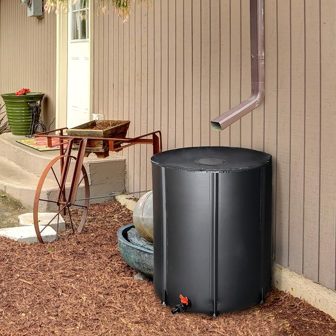 50 Gallon Collapsible Rain Barrel, Portable Rainwater Collection System, Rain Catcher Barrel, Water Storage Tank with Two Spigots and Overflow Kit, Rain Water Barrel Collector for Garden, Black