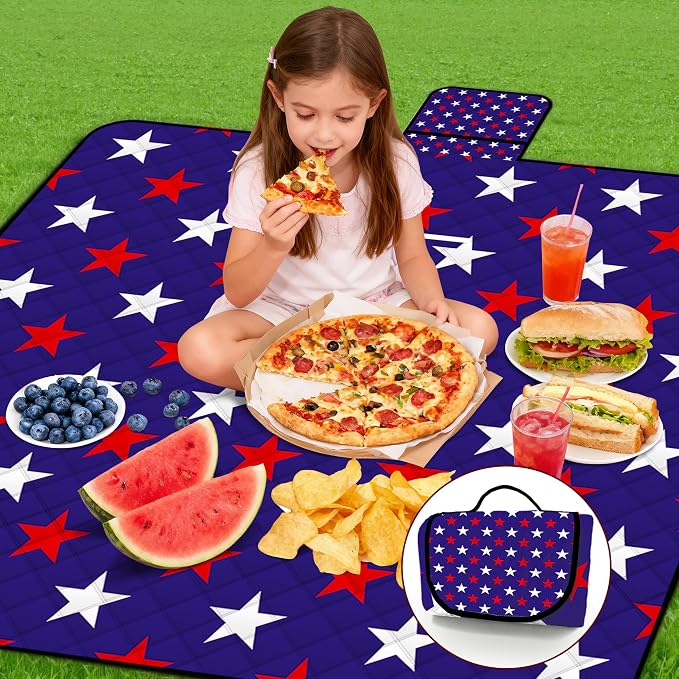 Poedist Extra Large Picnic Blanket Waterproof,80"x 80"Foldable Machine Washable Beach Blanket,Outdoor Blanket for 6-8 Adults,Suitable for Indoor Crawling,Park Beach,Camping,Hiking,Family Travel(Star)