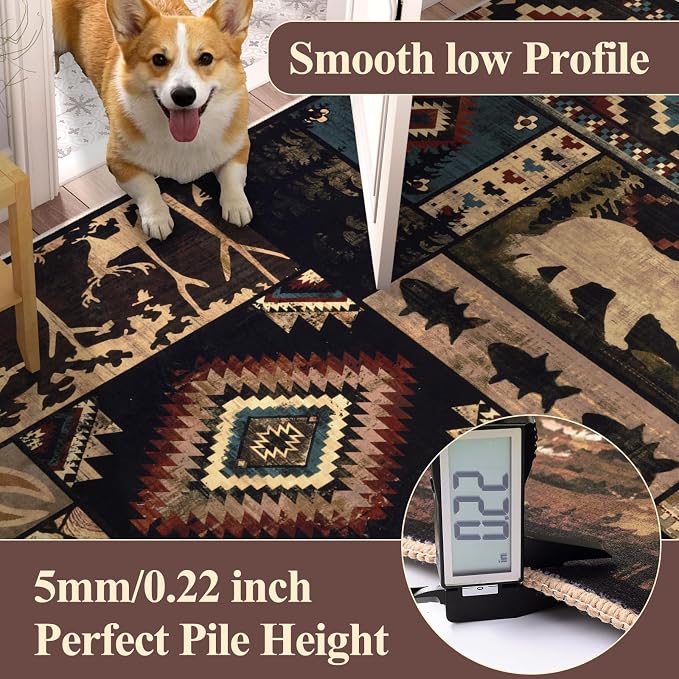 LOKHOM 8x10 Rustic Bear Area Rug, Washable Southwestern Lodge Cabin Rug | Bear Pattern, Non-Slip, Low Pile, Soft Vintage Wildlife Accent Floor Carpet, For Living Room Bedroom Dining Room Nursery