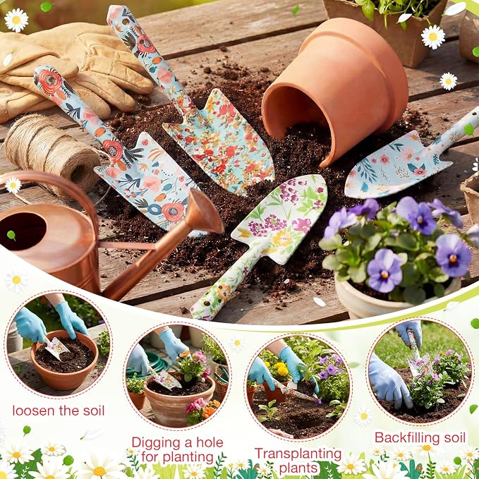 48 Pcs Floral Garden Shovels Bulk Gardening Gift for Women Heavy Duty Metal Garden Tools Floral Hand Shovel Planting for Summer Employees Birthday Thank You Gifts (Green Watercolor Flowers)
