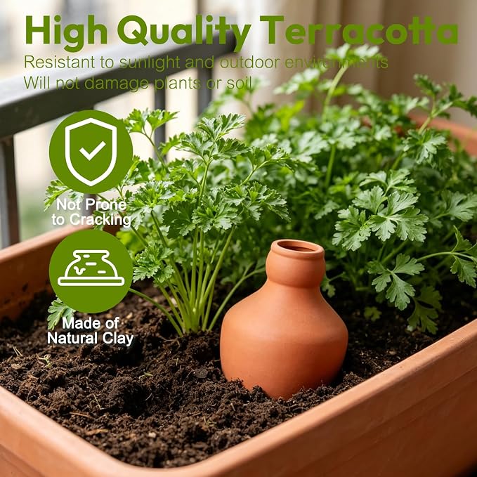 Plant Watering Devices 3 Pack Terracotta Vacation Plant Waterer Plant Self-Watering Stakes Terracotta Auto-Water Irrigation System Self Watering Devices for Indoor Outdoor Plants