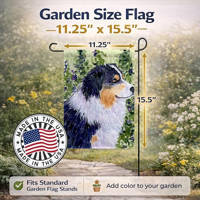 Caroline's Treasures SS8737GF Australian Shepherd Garden Flag Mailbox Flag Decorative Yard Flag Banner Outside Patio Artwork Yard Flower Beds, Garden Size, Multicolor
